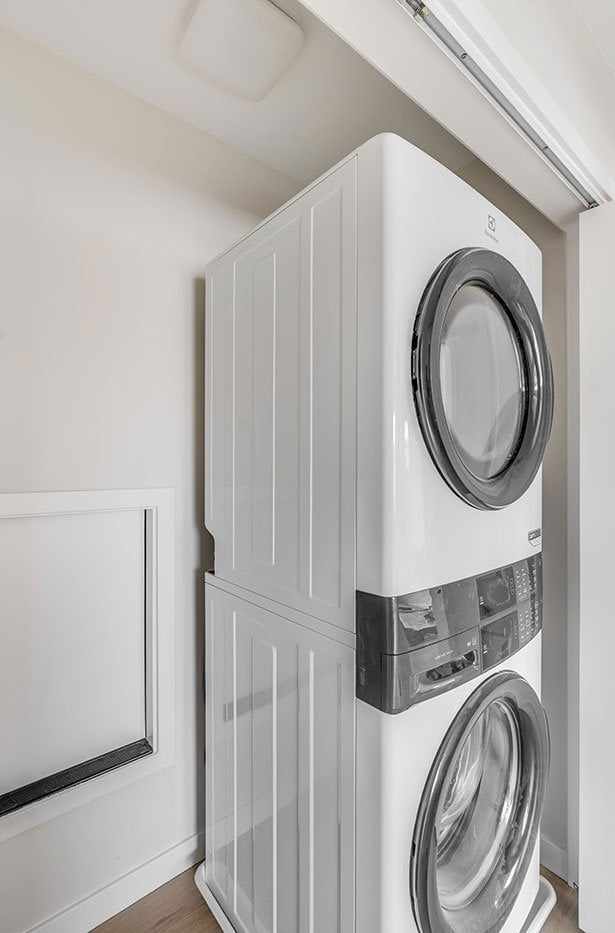 Stacked washer and dryer in an ADU closet