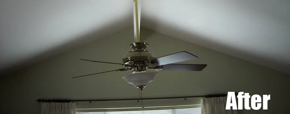 After: finished smooth ceiling with a ceiling fan