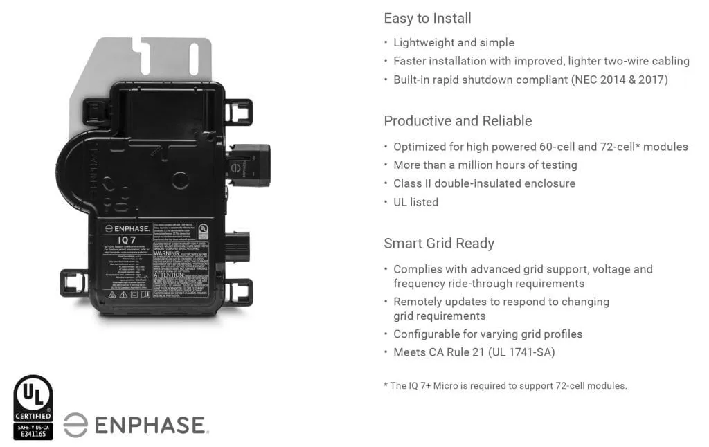 Enphase IQ 7 microinverter product sheet: easy to install, productive and reliable, smart grid ready